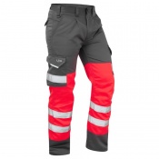 Leo Workwear CT01 Bideford Hi-Vis Cargo Trousers (Red and Grey)